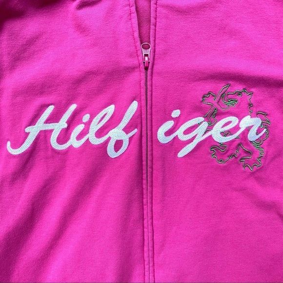 Tommy Hilfiger Spellout Pink full Zip Sweatshirt Size S - Picture 2 of 11